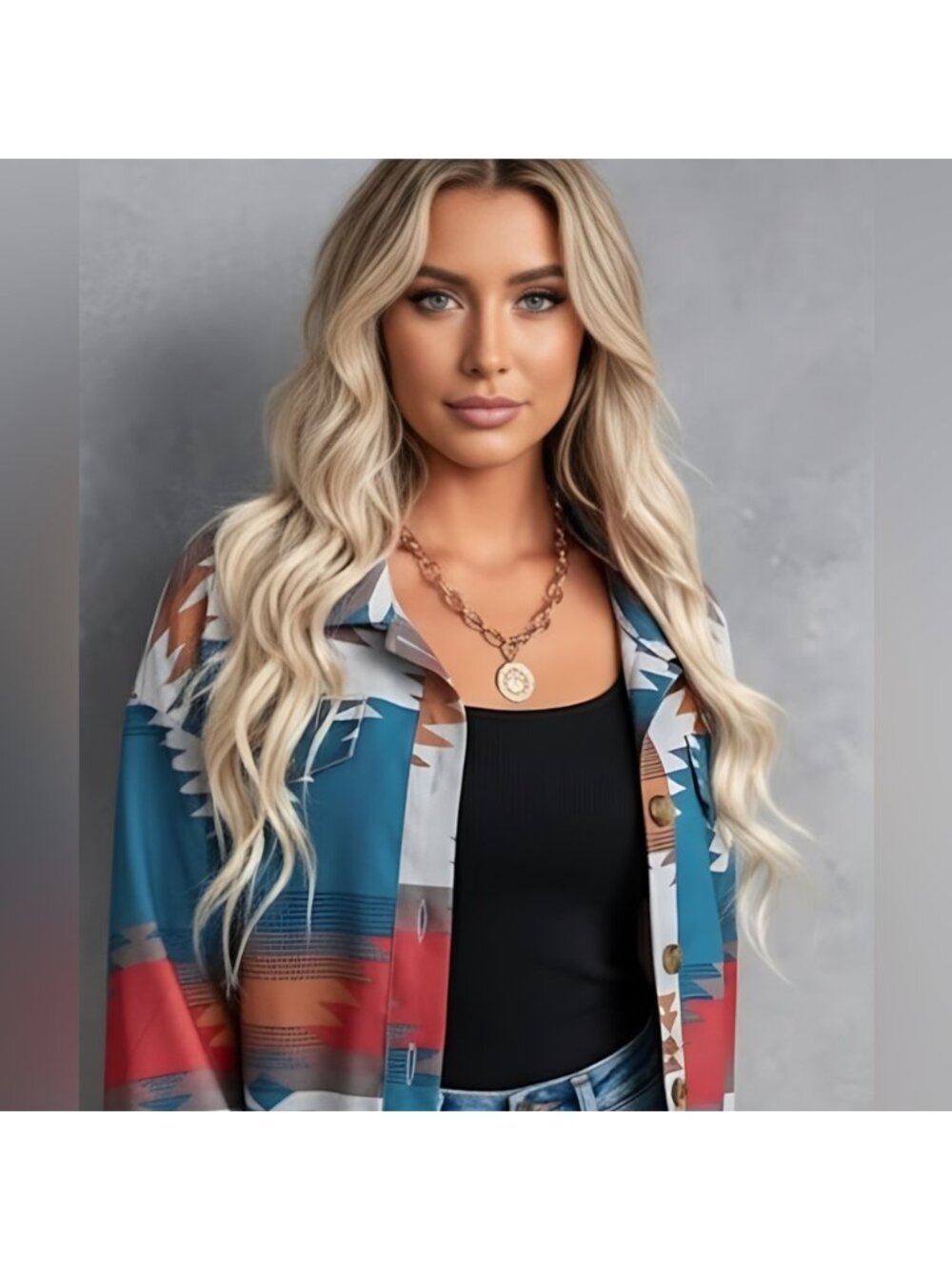 Geo Print Drop Shoulder Jacket - Picture 5 of 8